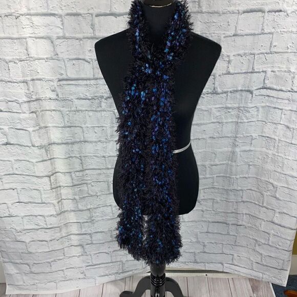 shag scarf black w/multicolor blue & purple accents one size - Picture 1 of 6